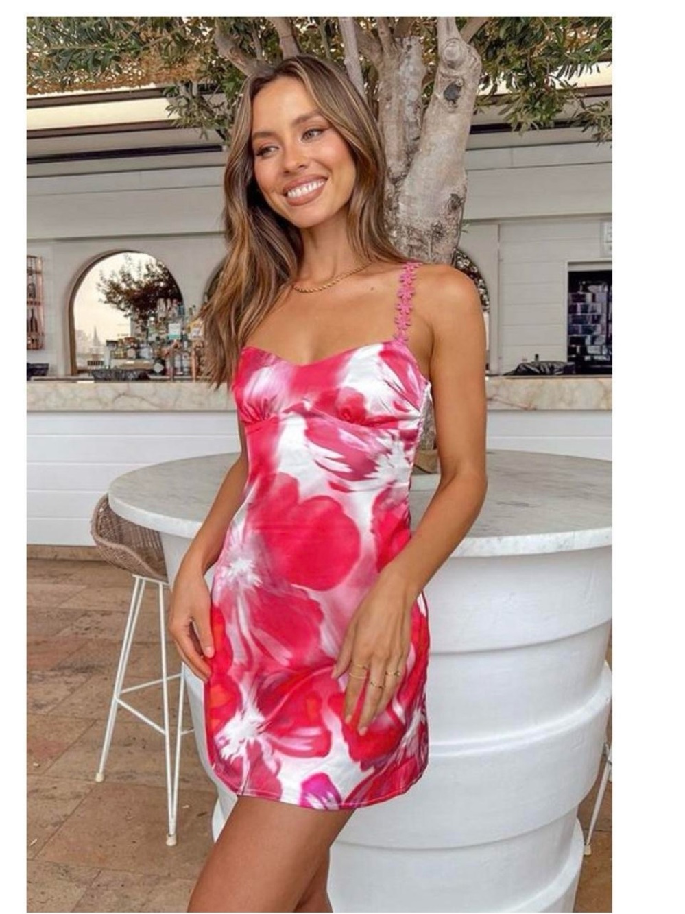 Beginning Boutique Pink & White Floral  Mini Dress